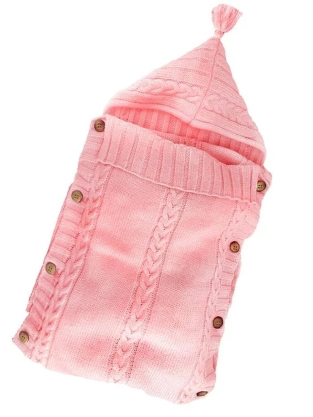NWT XMWEALTHY Newborn Baby Sack Pink Knitted Boho Receiving Blanket Hood Gift